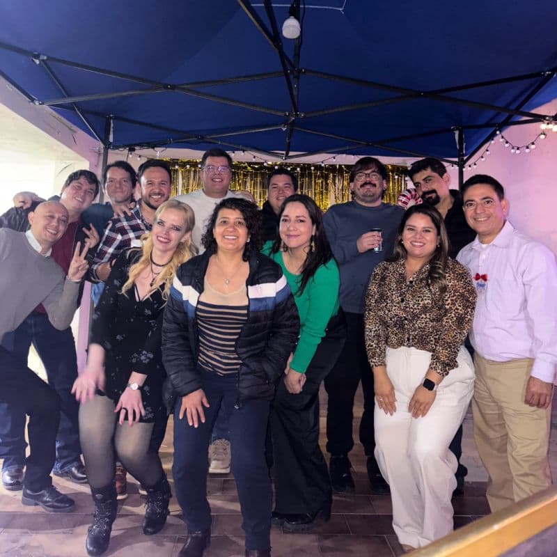 Team members celebrating at a company gathering